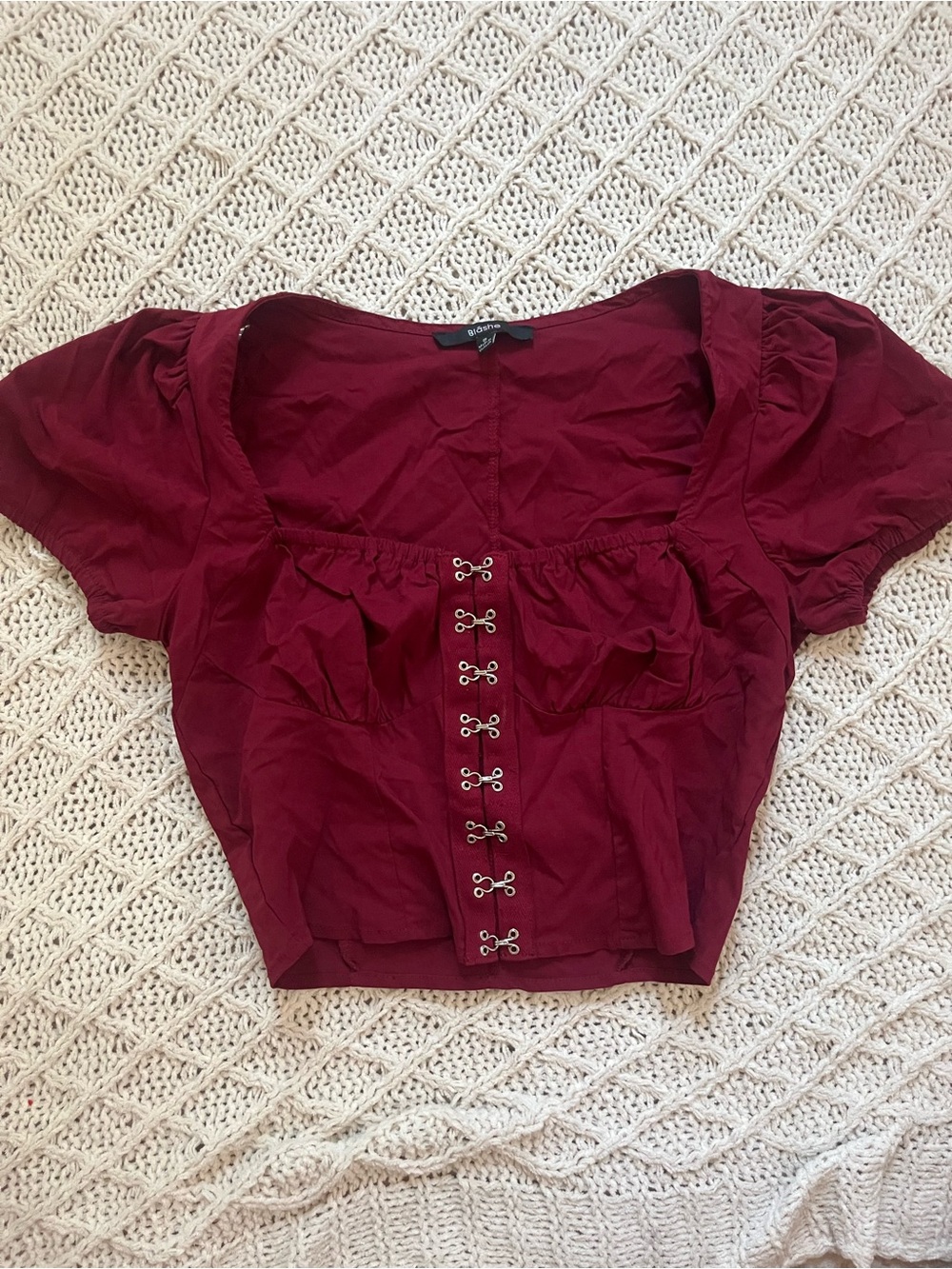 Women’s VINTAGE Burgundy Hook-Front Milkmaid Top